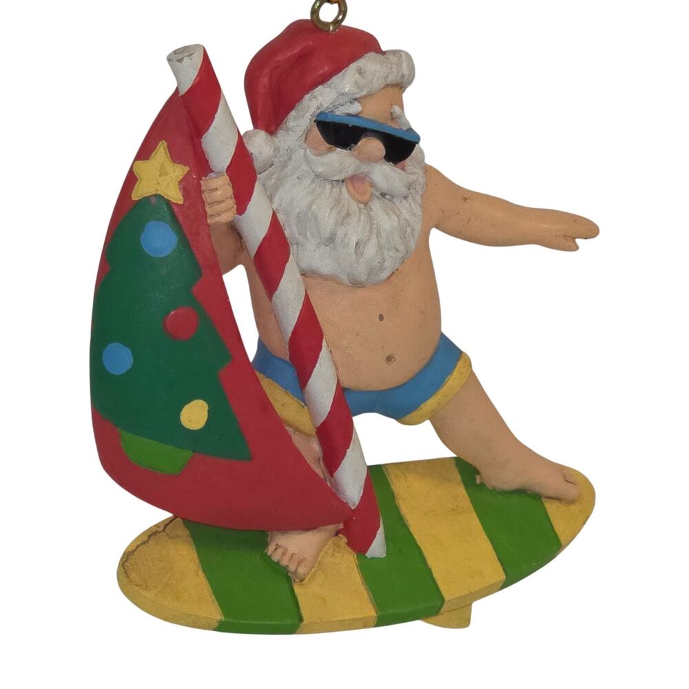 Surfing Santa Windsurfer Christmas Tree Ornament Candy Cane Sail Beach Vintage